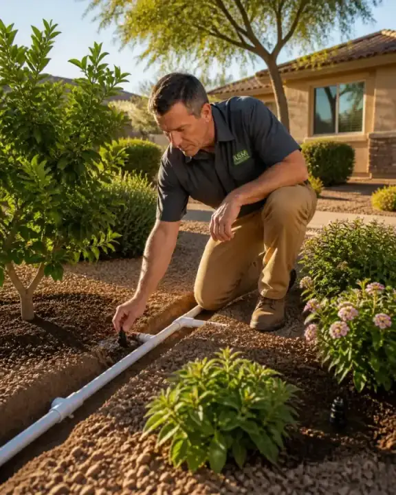 ASM Irrigation specialist installing 3/4-inch PVC irrigation piping